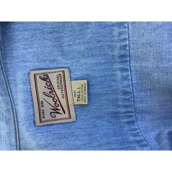 Woolrich Mens Denim Button-Up Shirt With Logo Embroidered On Chest & Beige Colla - Picture 5 of 9